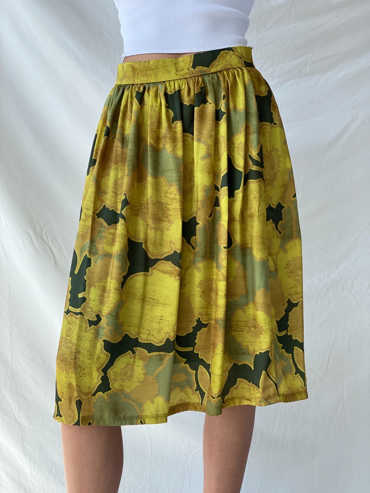 Vintage La Fée Maraboutée Yellow & Green Floral Midi Romantic Botanical Skirt M
