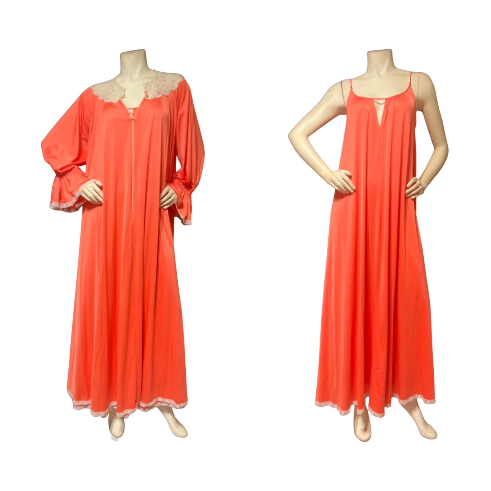 Vtg Peignoir Claire Sandra Lucie Ann Nylon Boudoir Lounge Robe Hollywood Glam M