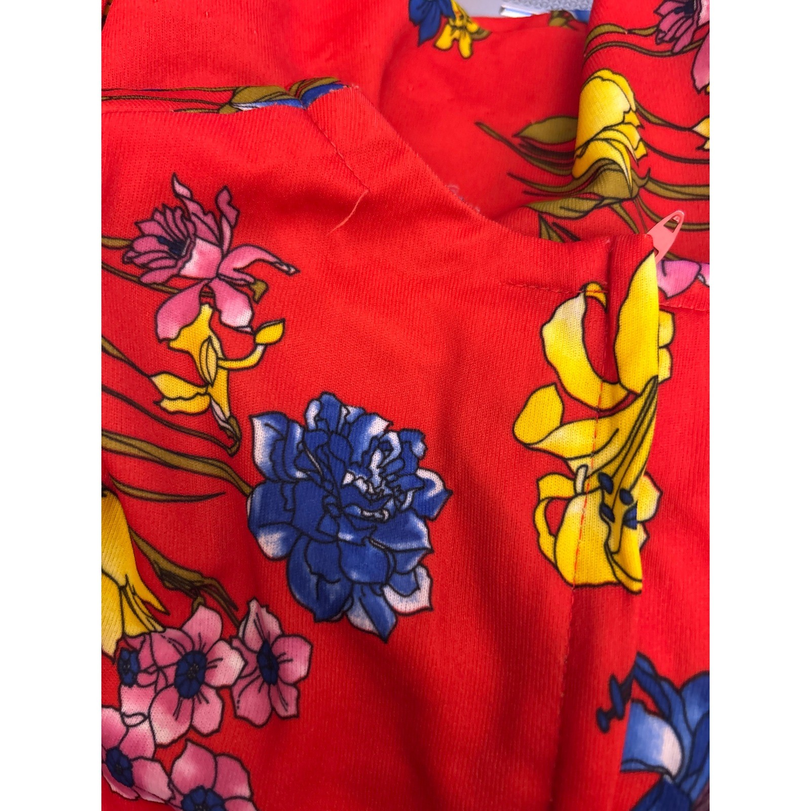 Vintage Floral Blouse Spring Summer Eclectic Mod Botanical Red Long Sleeve Top