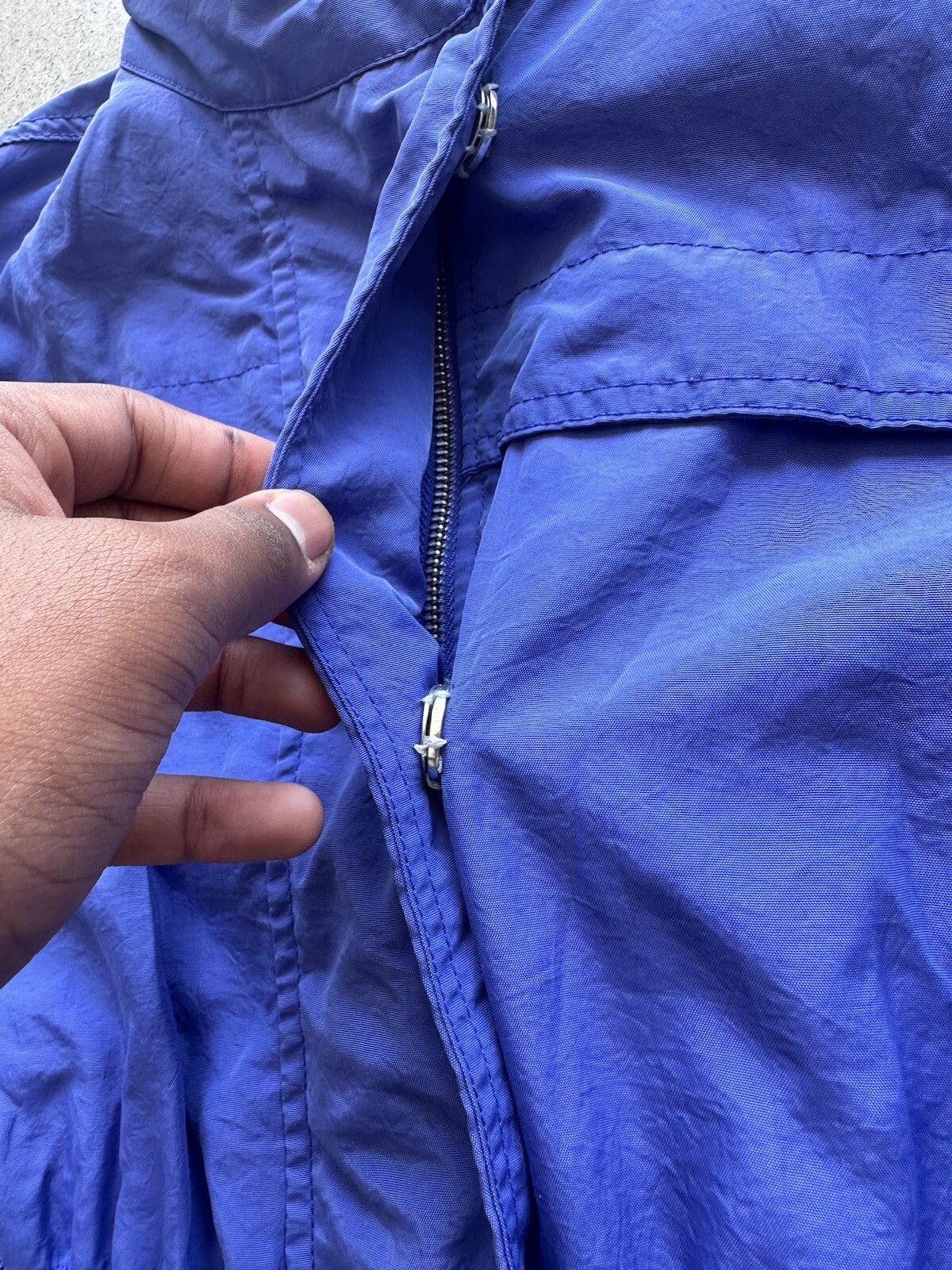 Vintage G.E.T Equipment General Technique Blue Nylon Blend Hidden Hood Jacket