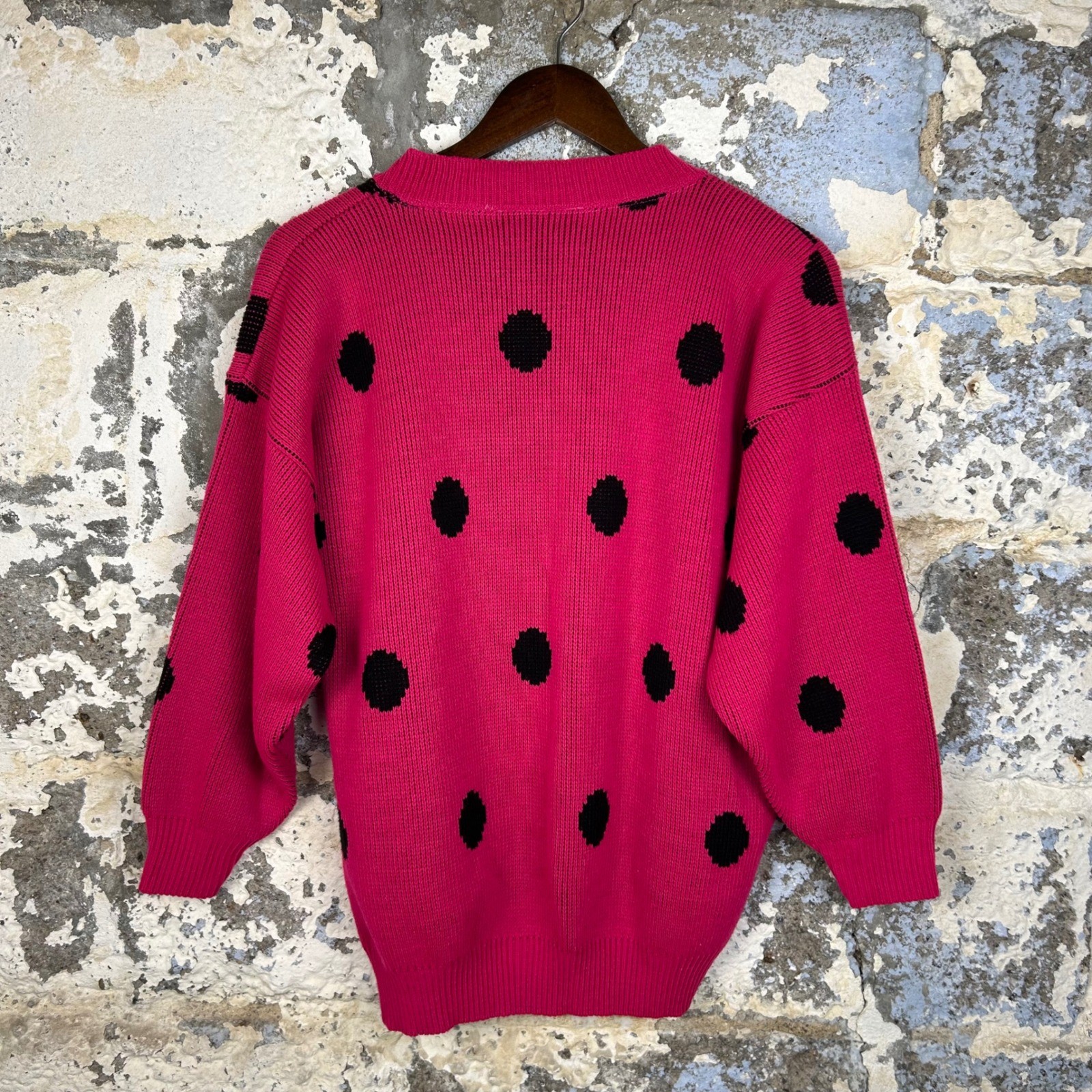 Vintage Major Motion Pink Polka Dot Sweater Crew Neck Knit Made in USA Retro