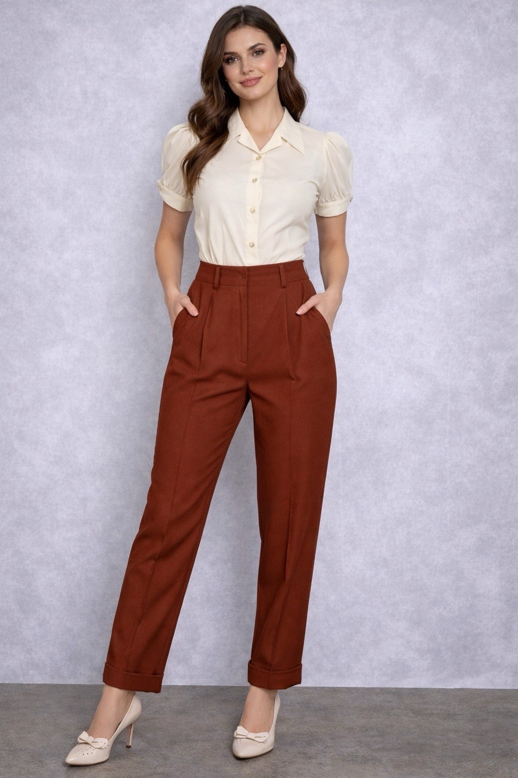 Vintage Seeler High Waist Cuffed Pleated Trousers W. Germany 50&rsquo;s In Brown 38