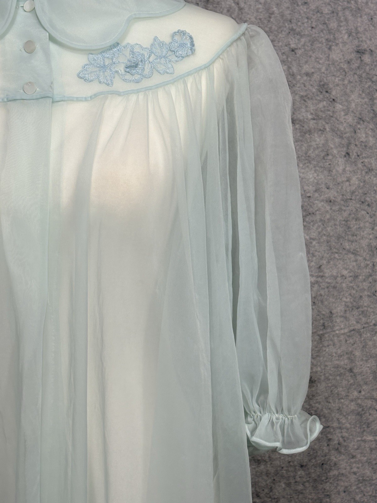 VTG Shadowline Blue Peignoir Robe M Sheer Nylon Bridal Coquette Cottagecore