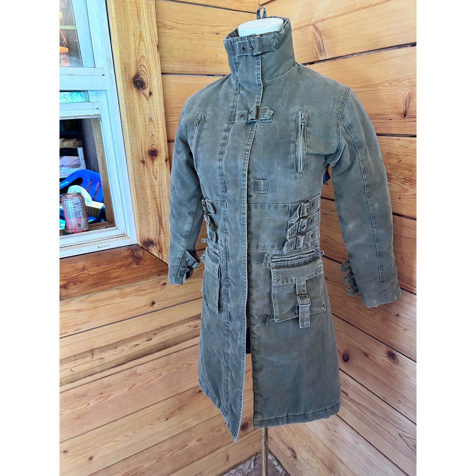 Vintage Tactical Trench Coat Womens Medium Green Buckle Utility Cargo Archive