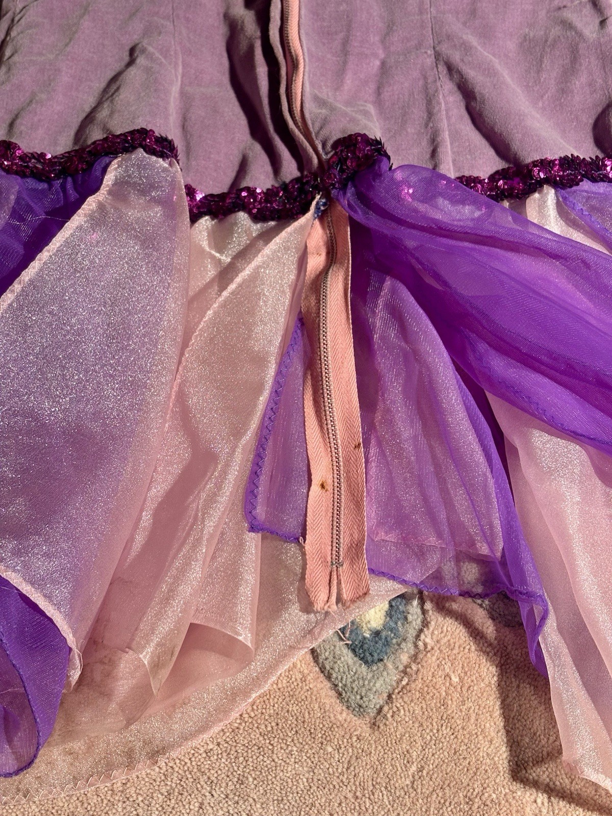 1960s/70s Lavender Velvet Sequin Stage Costume Dress, Size S-M