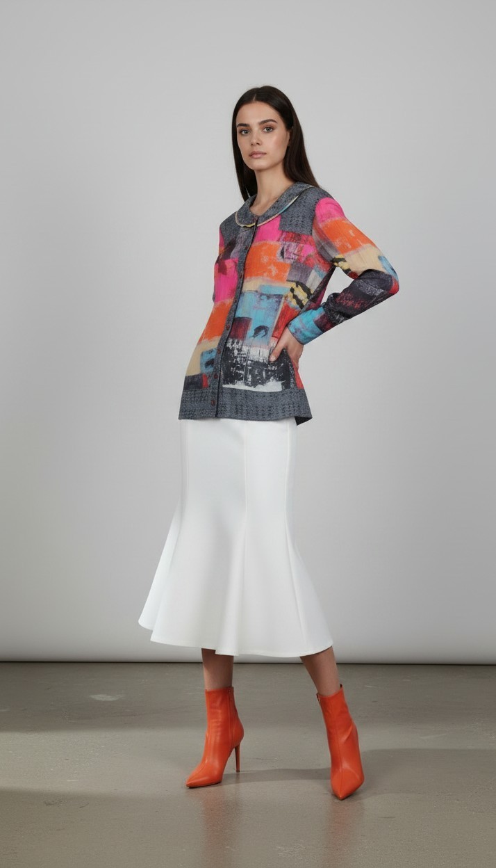 Vintage Adventures des Toiles Artwear Blouse Jacket Abstract Print Painted 38 M