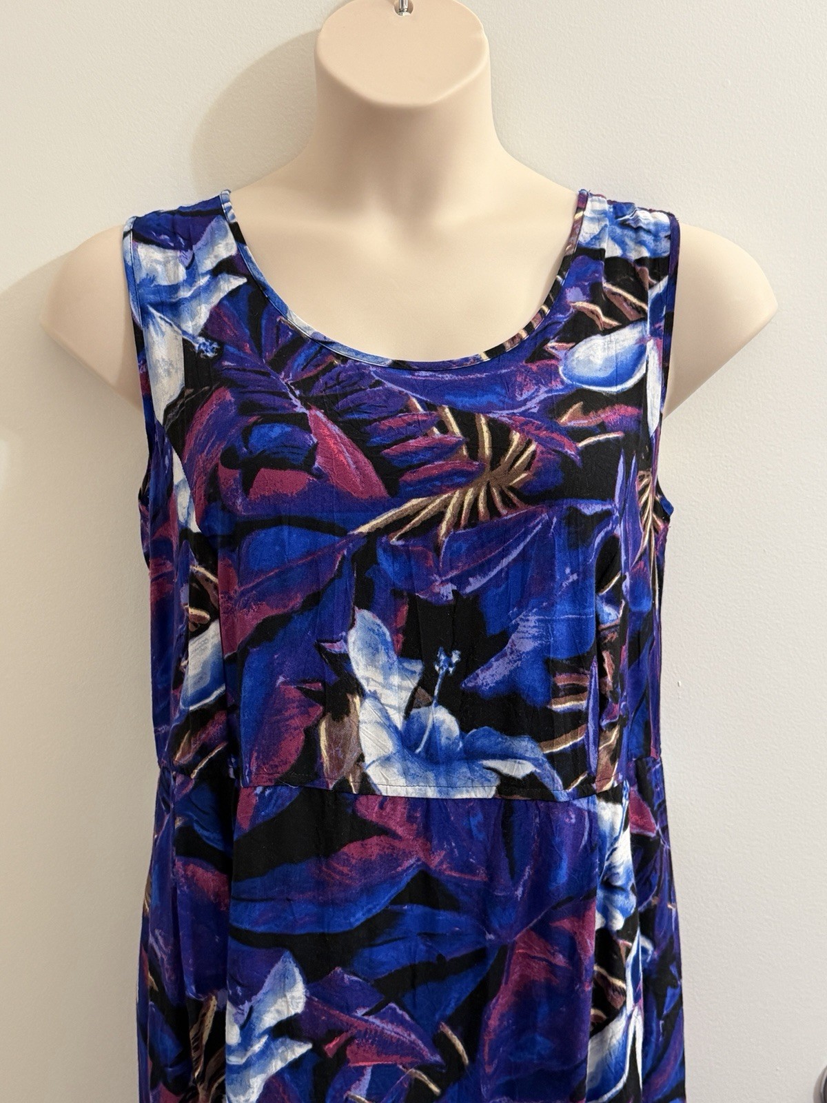 JAMS WORLD VINTAGE WOMENS BLUHARI FLORAL DRESS LARGE L HAWAIIAN RESORT CRUISE