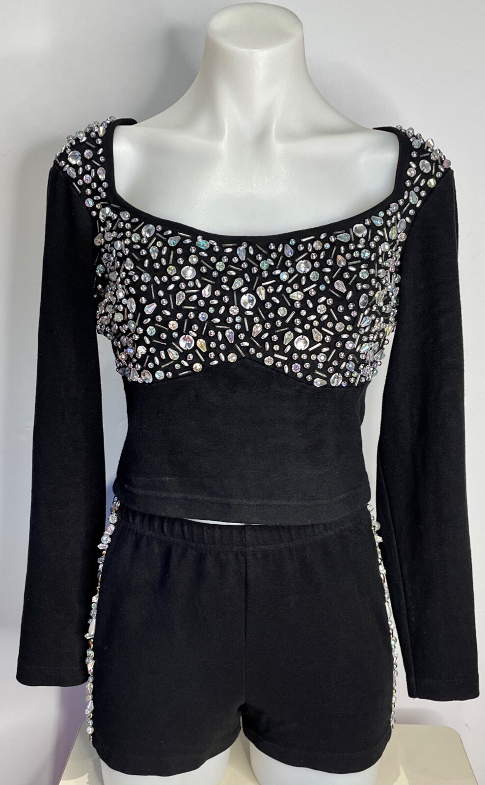 VTG 90&rsquo;S Y2K CONTEMPO CASUALS BEADED BRA CROP TOP STRETCH HOT PANT SHORT SET*M/L