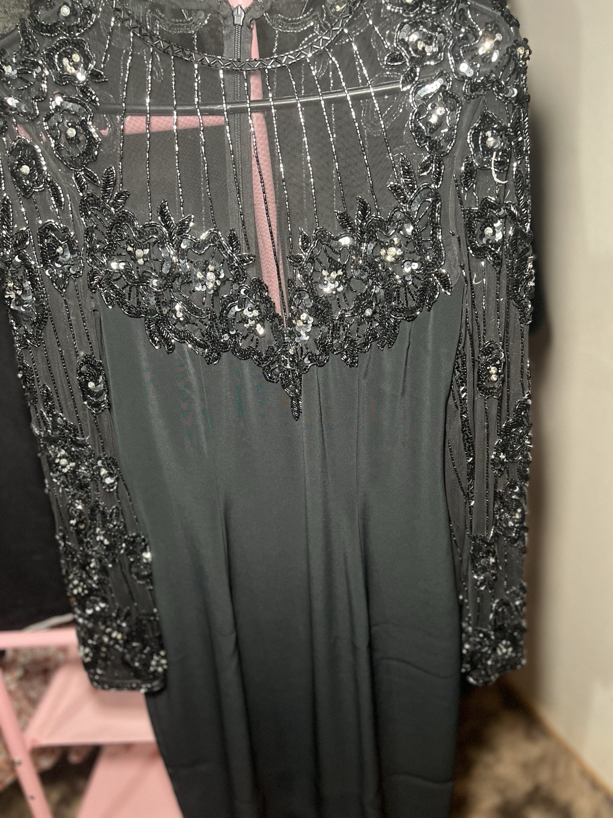 Vintage Black Tie Oleg Cassini Size 6 Beaded Black Dress