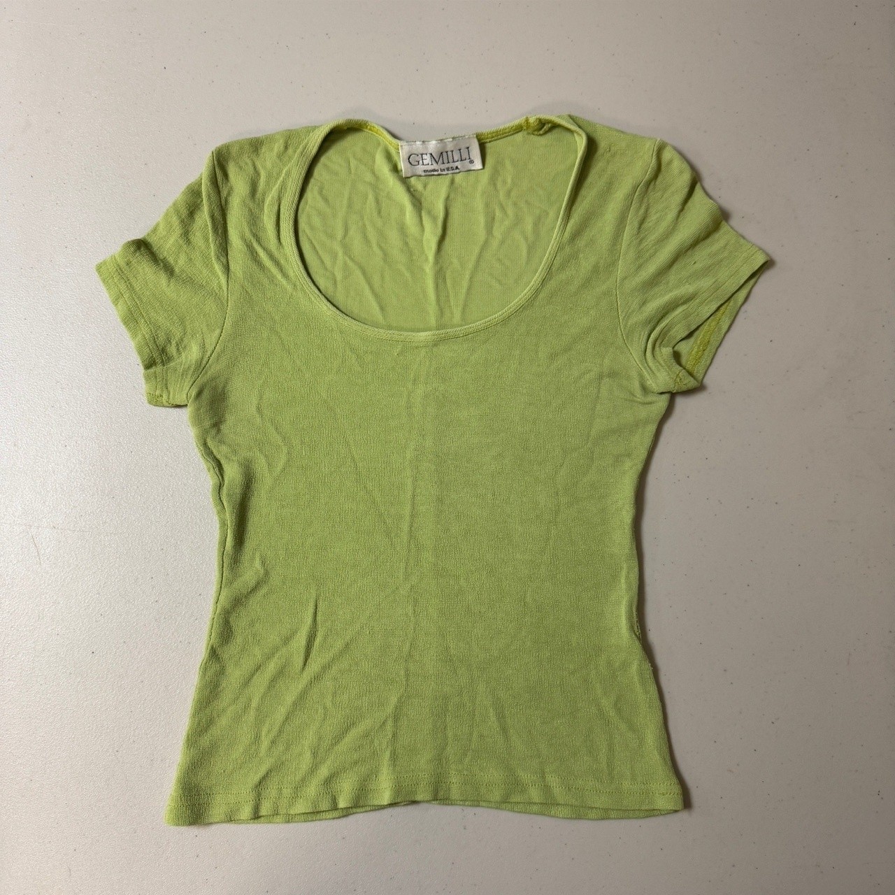 Vintage Top Womens Small-Medium Fitted Lime Green Short Sleeve Stretch Y2K Sexy