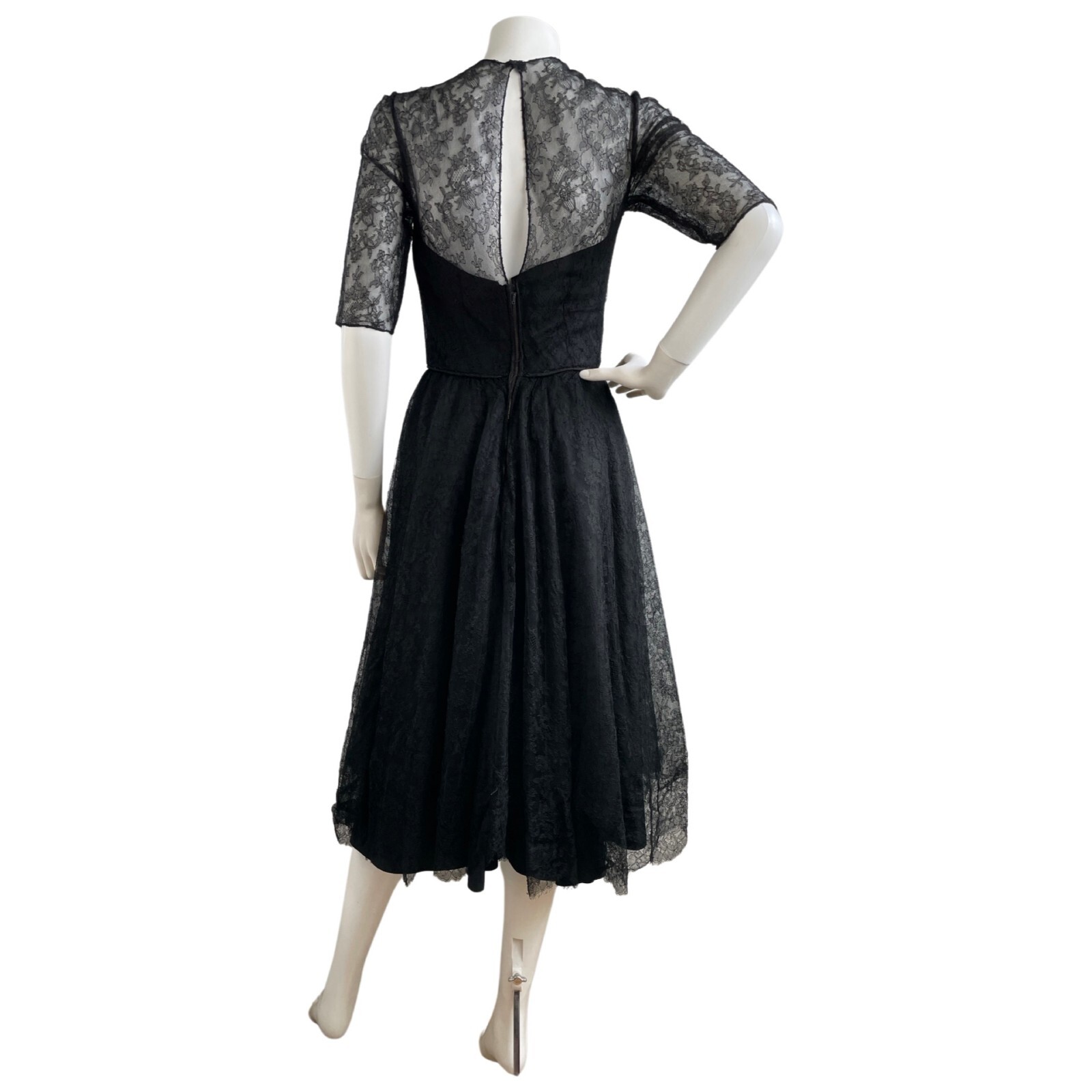 Vintage 1950s Black Dress Lace Crinoline Fit & Flare Special Occasion Size XS