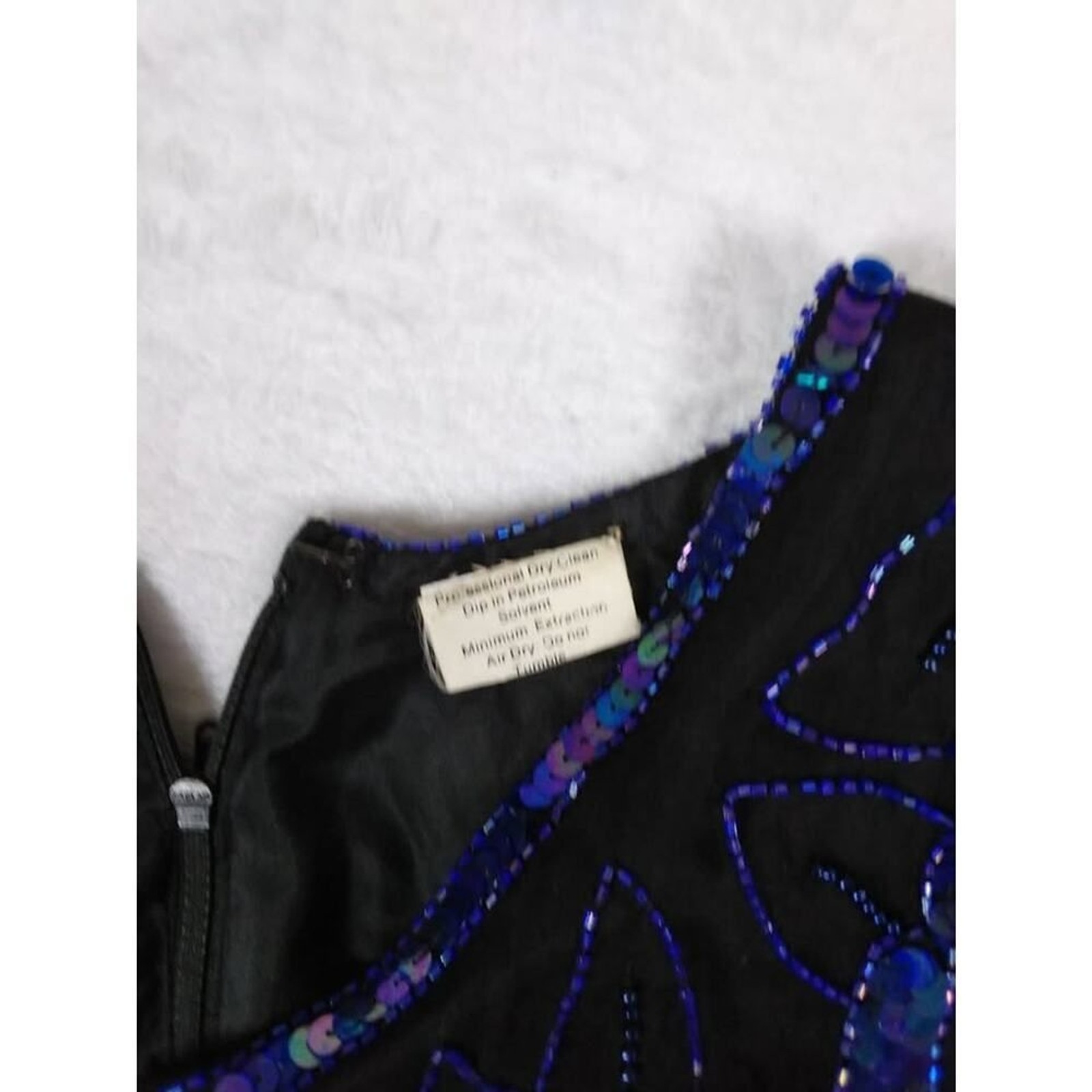 Stenay Vintage Silk Sequin Beaded Evening Top Royal Blue Black Scalloped Hem L