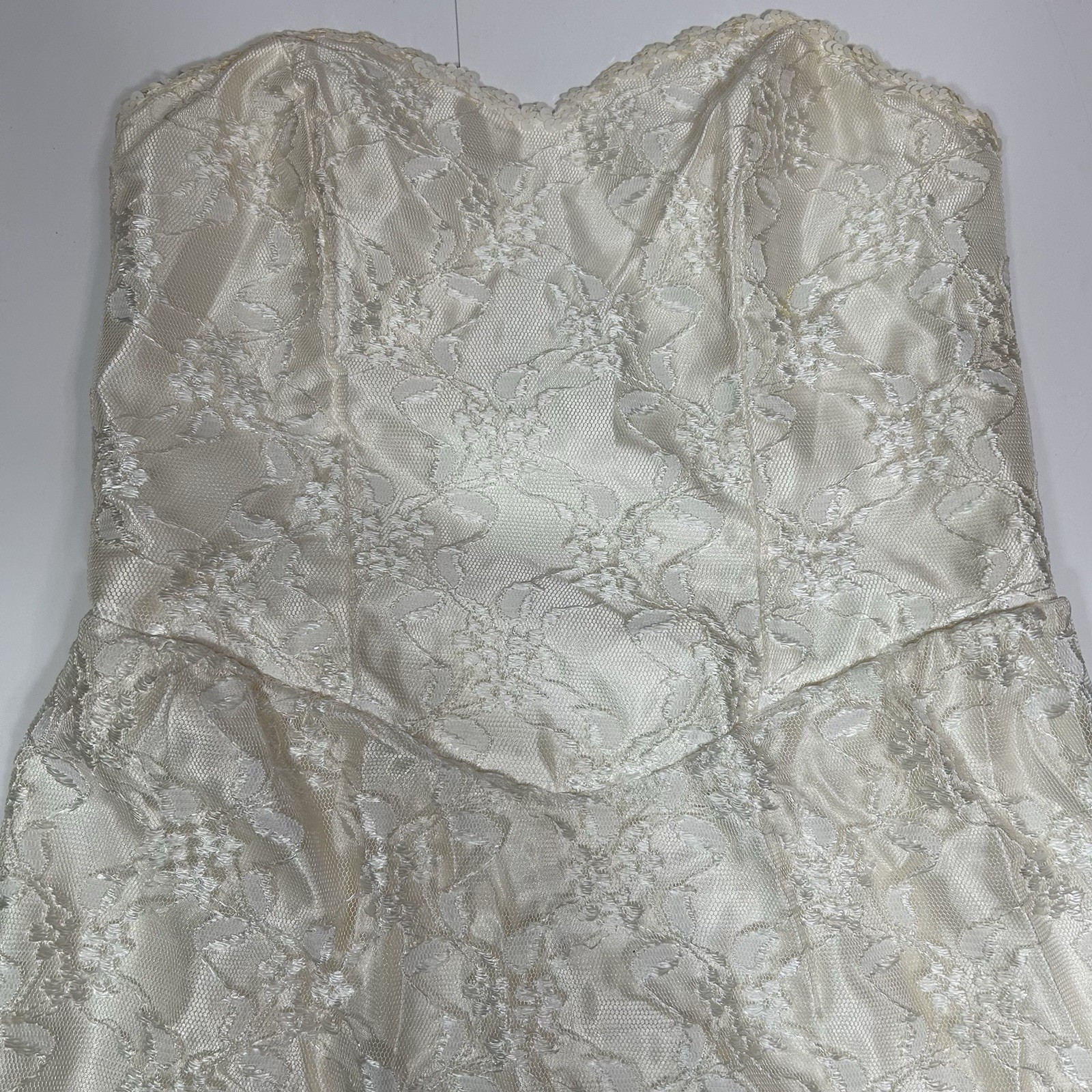 Vtg 80s Alfred Angelo Flirtations Ivory Sequins Mermaid Lace Dress Strapless M ?