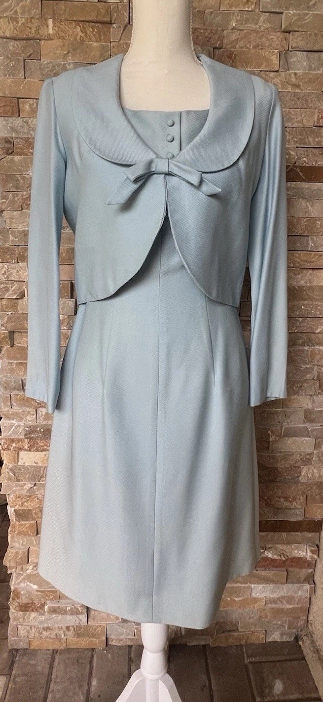 Jonathan Logan 1950s 2 piece shift Dress & Bolero powder Blue size 4 *see note