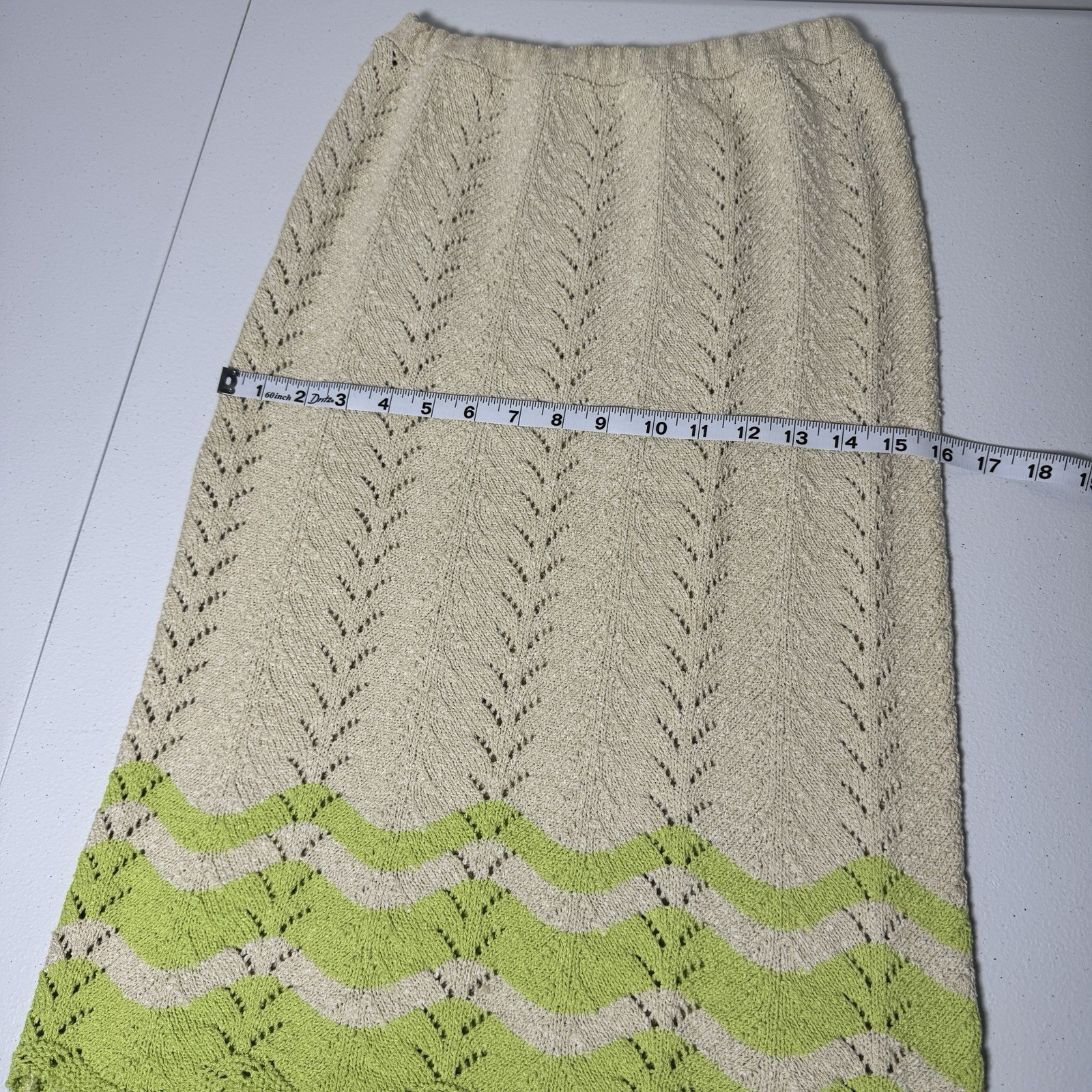 Vintage 1960s Mister Sig Knit Top Skirt Set Cream Lime Green ILGWU Small