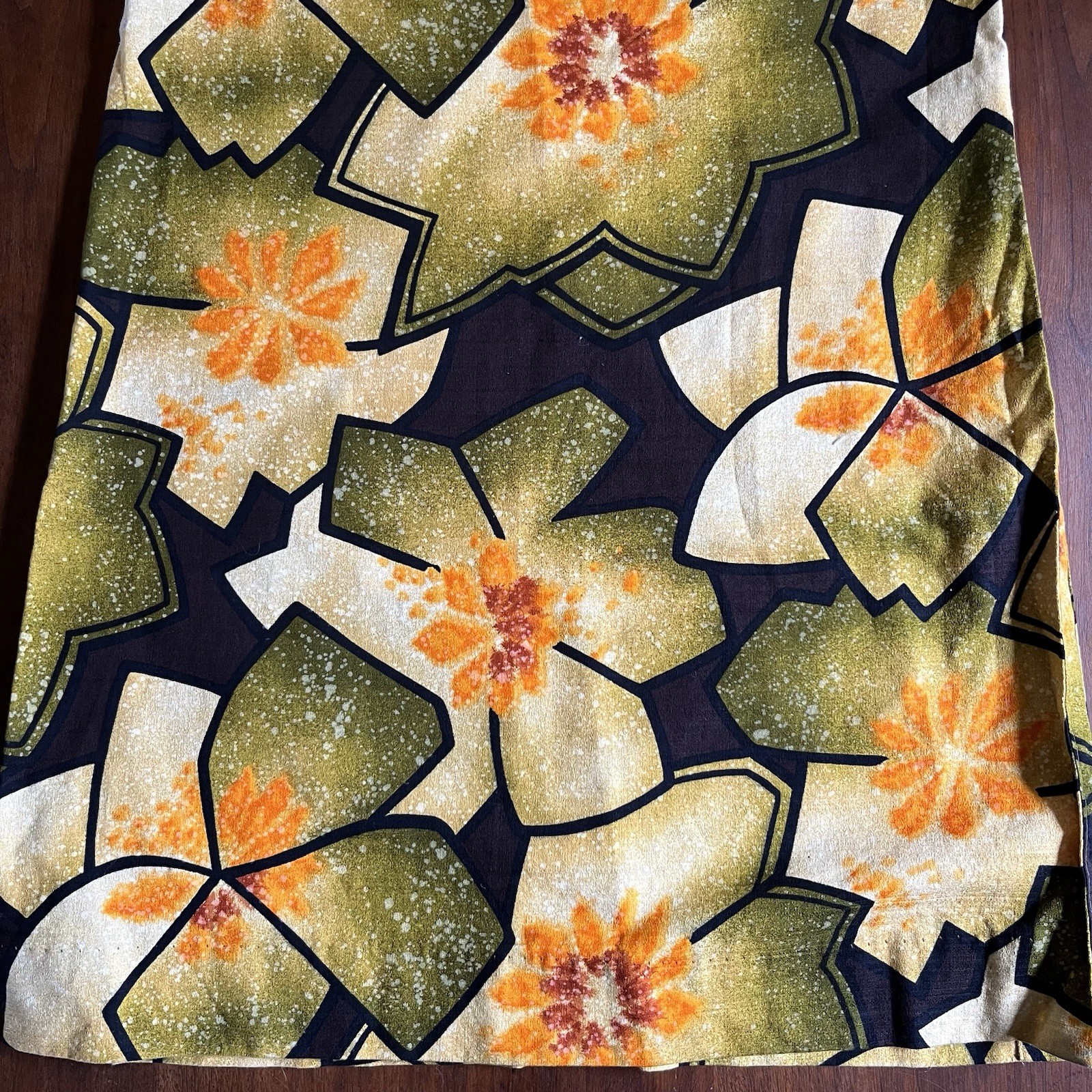 VTG 60s 70s Hawaiian Barkcloth Maxi Dress floral yellow Shoulder tie Sleeveless