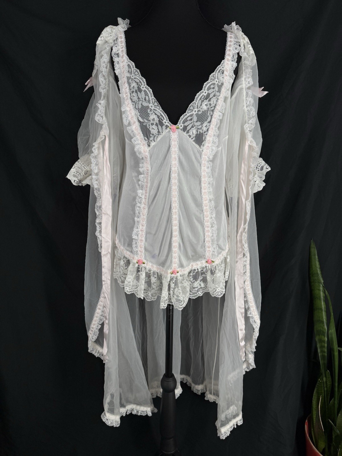 Vtg Tosca Bridal Peignoir Lingerie Robe Set M Romantic Babydoll Puff Sleeve Lace