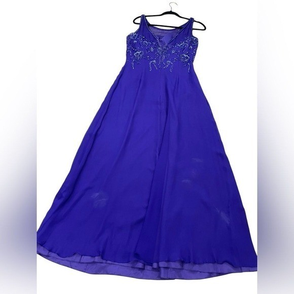 VTG Alyce Purple Silk Beaded Evening Gown Maxi Dress Size 16 M/L Romantic Fairy