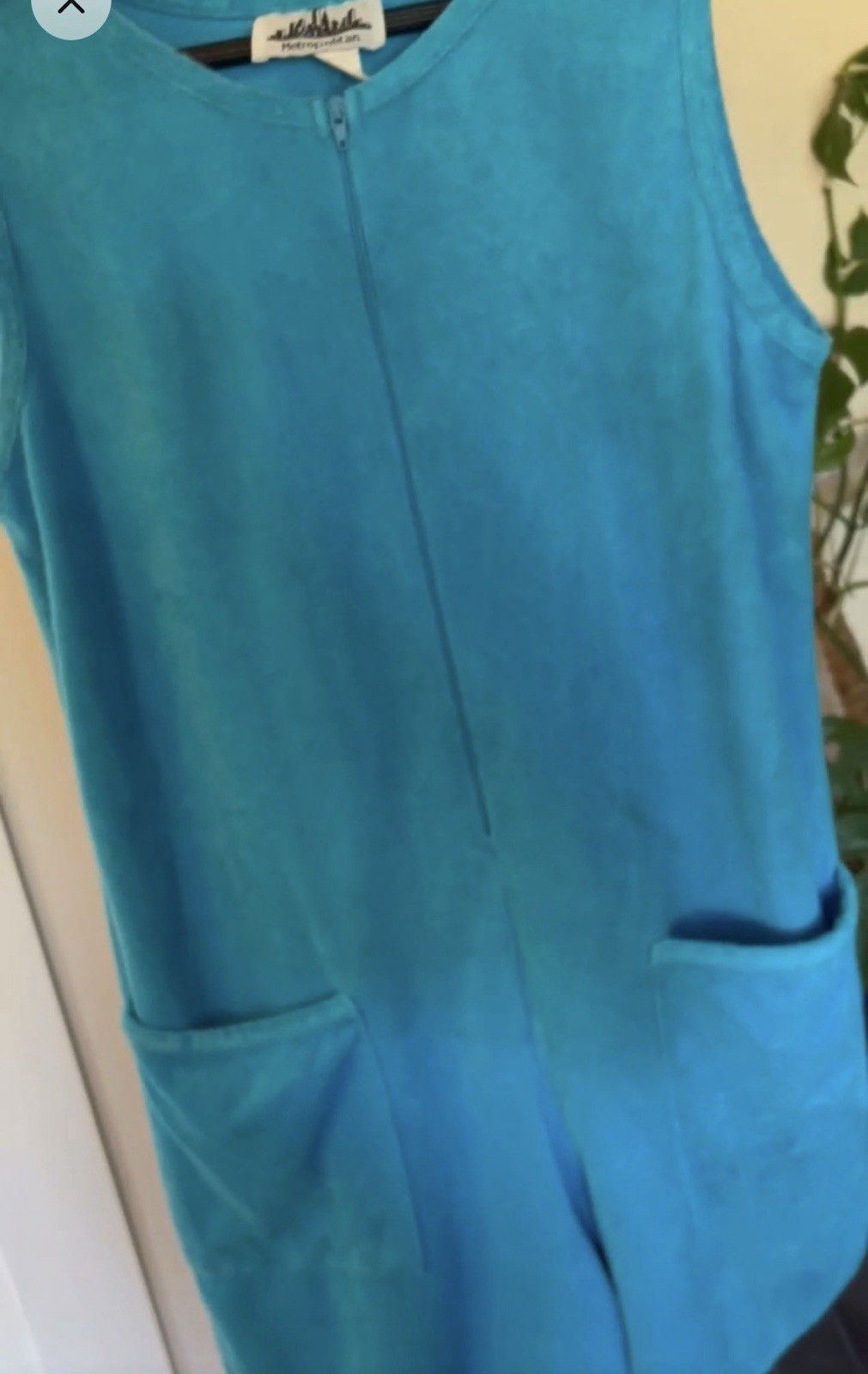 Vintage, Metropolitan Teal Terry Romper, swim suit cover. Women’s Medium. Zip.