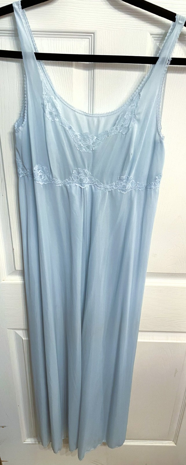 Vintage Nylon Nightgown Baby Blue Embroidery Lace Accent Size 44 Sissy