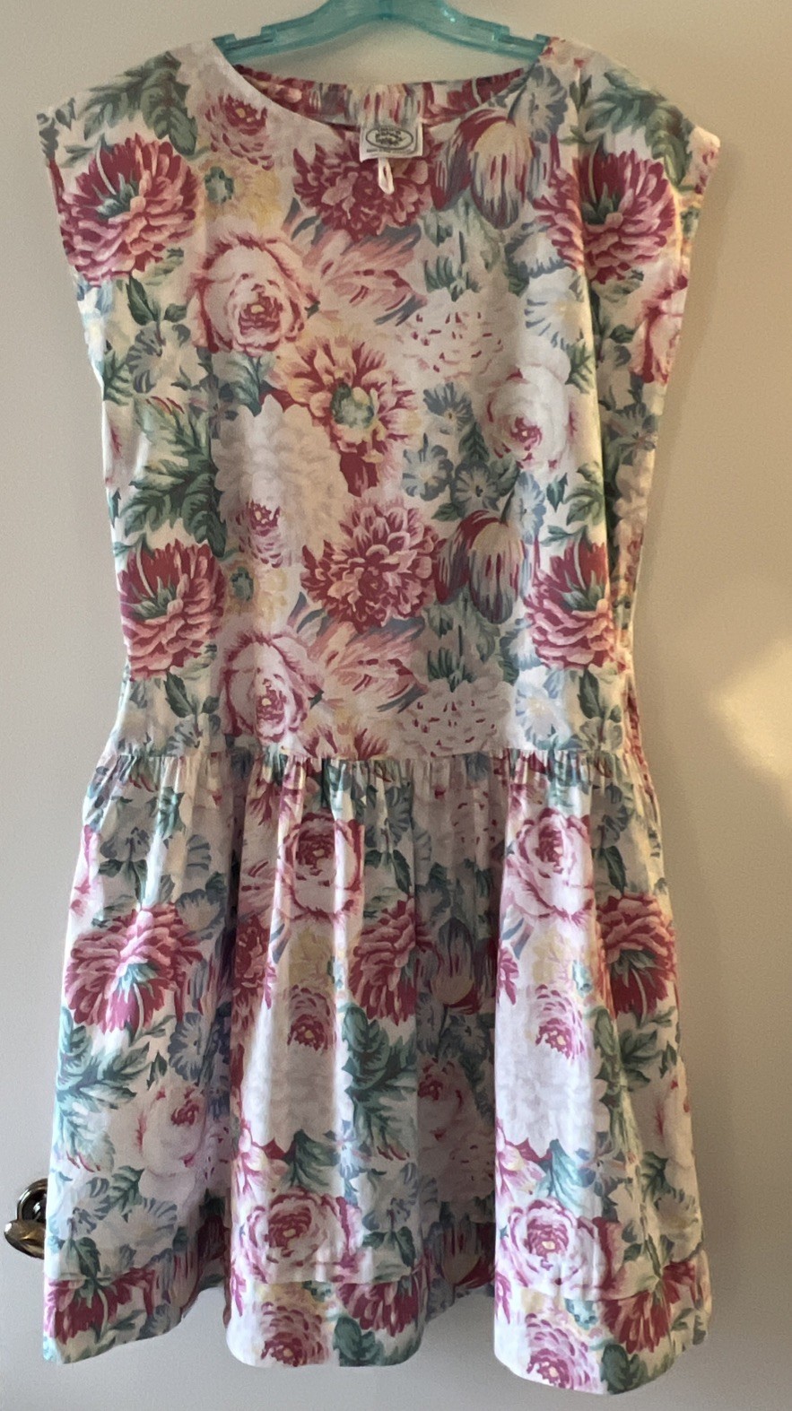 VTG 80s Laura Ashley Floral Cotton Midi Dress Sz L Ireland Cottagecore DropWaist