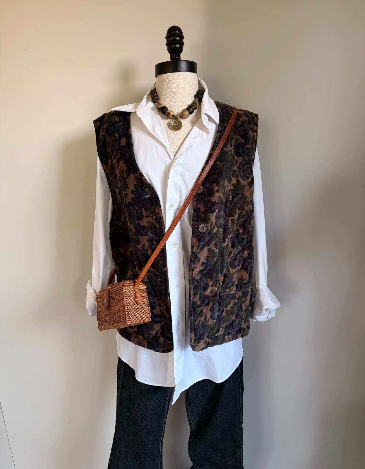 Vintage 90s Jones New York Sport Quilted Vest Floral Cotton Deadstock Women L