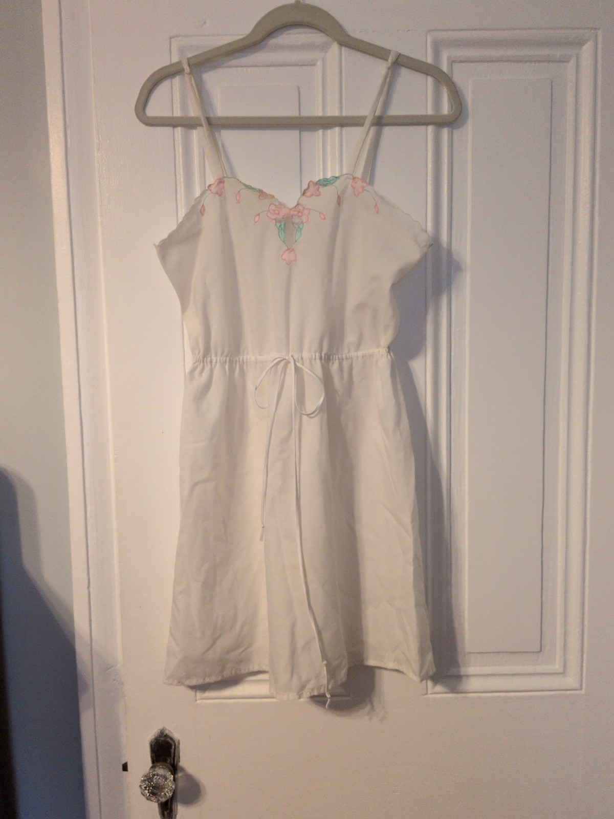 Vintage Cotton Blend Short Nightgown Robe Set Pink Flower Applique Trim Ruffle