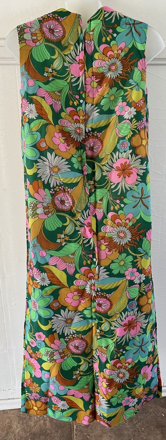 Vtg 1960s Mod Psychedelic Floral Flower Power Sheath Maxi Dress Talon Zip Small