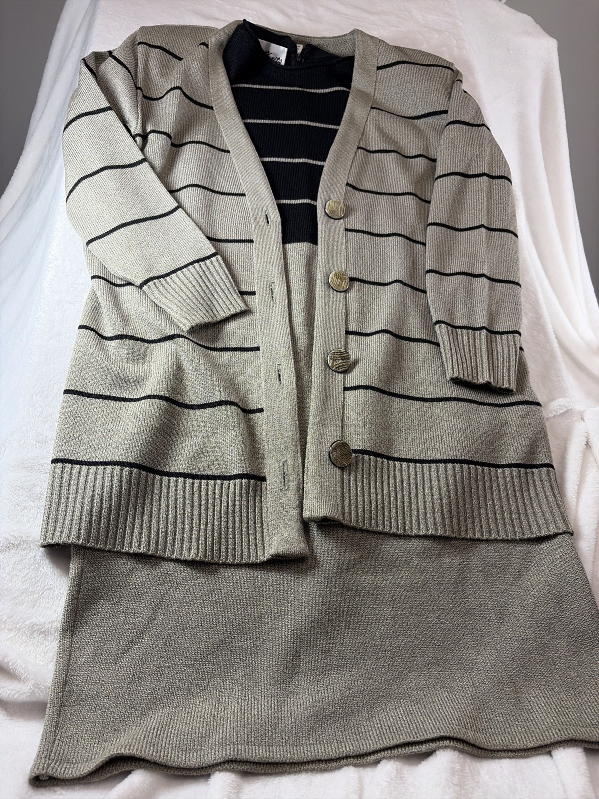 Ami Knits Knit Cardigan & Dress Size 8 Vintage Black/ Gray 2 Piece Made in USA