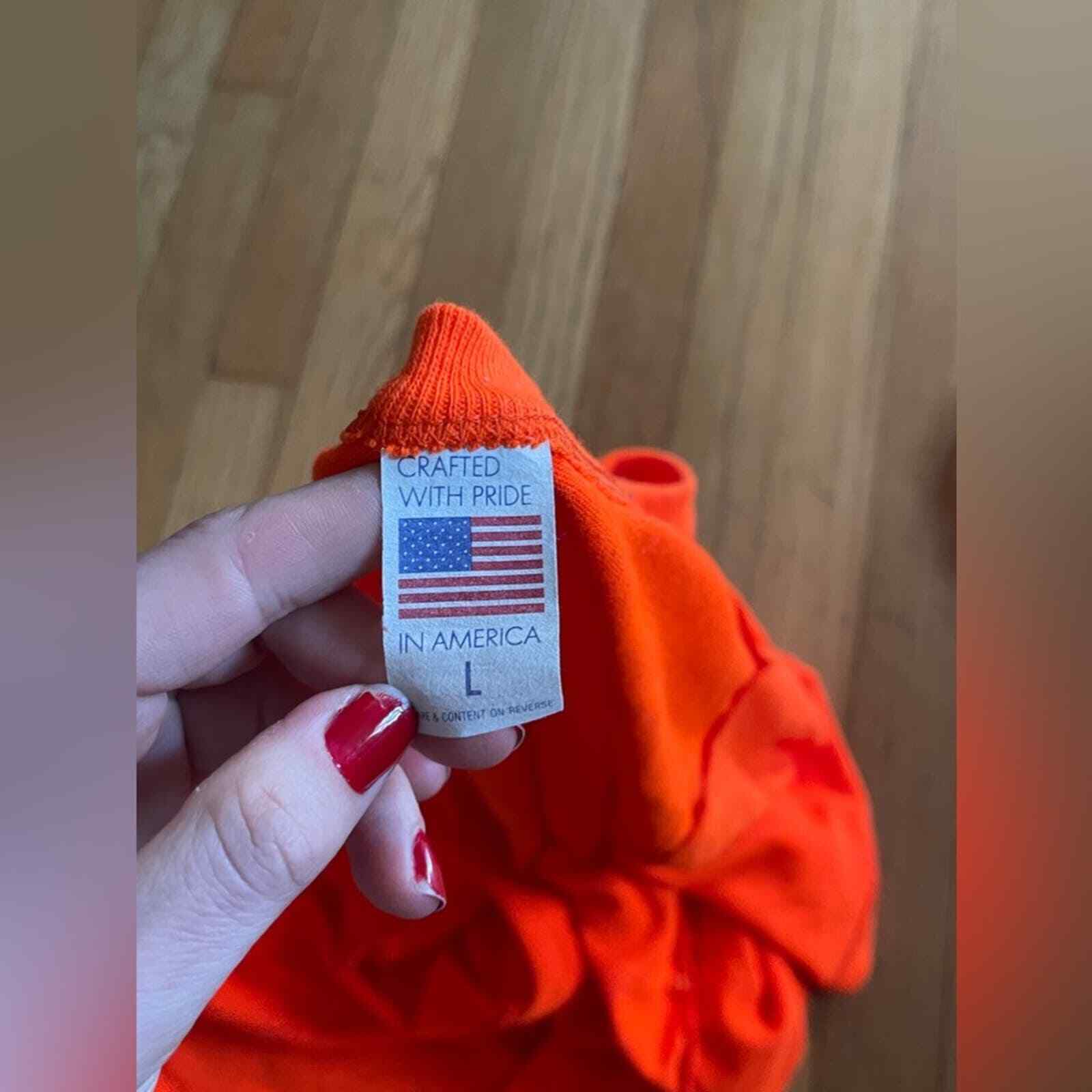 80s Vintage Bright Orange Single Stitch Cotton Poly Blend T Shirt – Sz Large