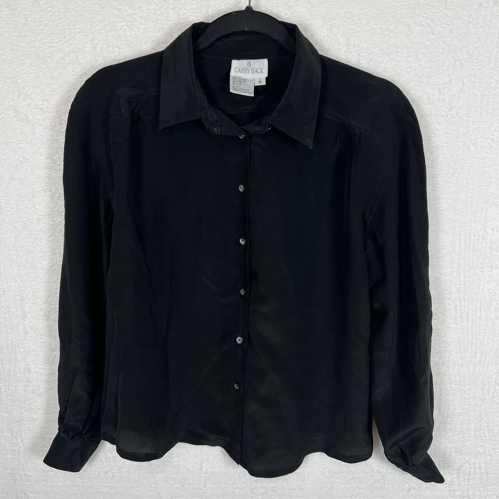 VTG Carry Back Silk Blouse Women’s 8 Black Capsule Layering Basic Minimalist