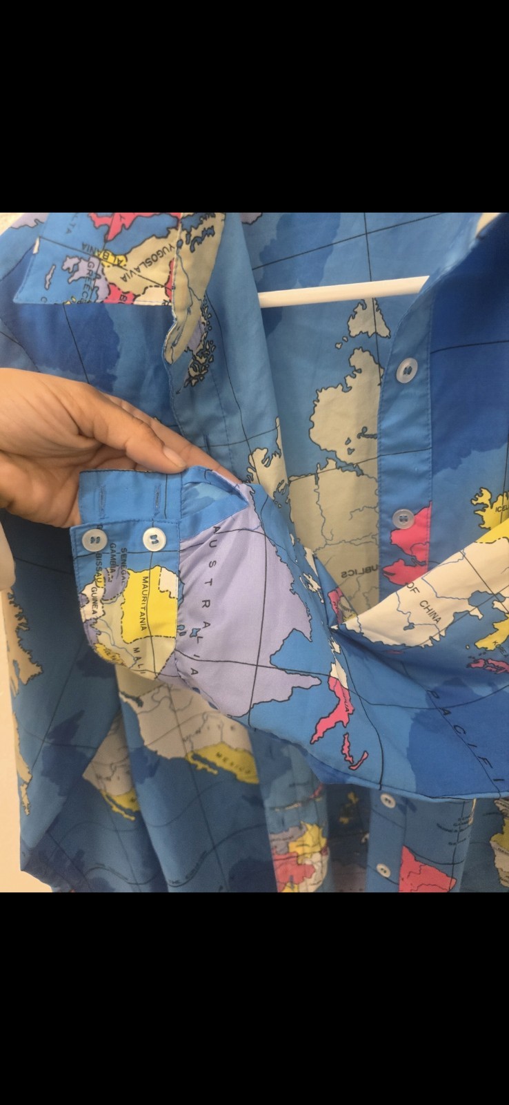 Vintage Womens Map Print Button Up Shirt King James Colorful Statement
