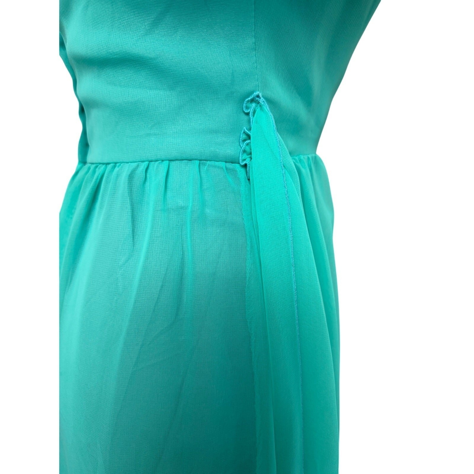 VTG House of Bianchi Gown Sz XS 0-2 Maxi Dress Empire Aqua Cottagecore Romantic