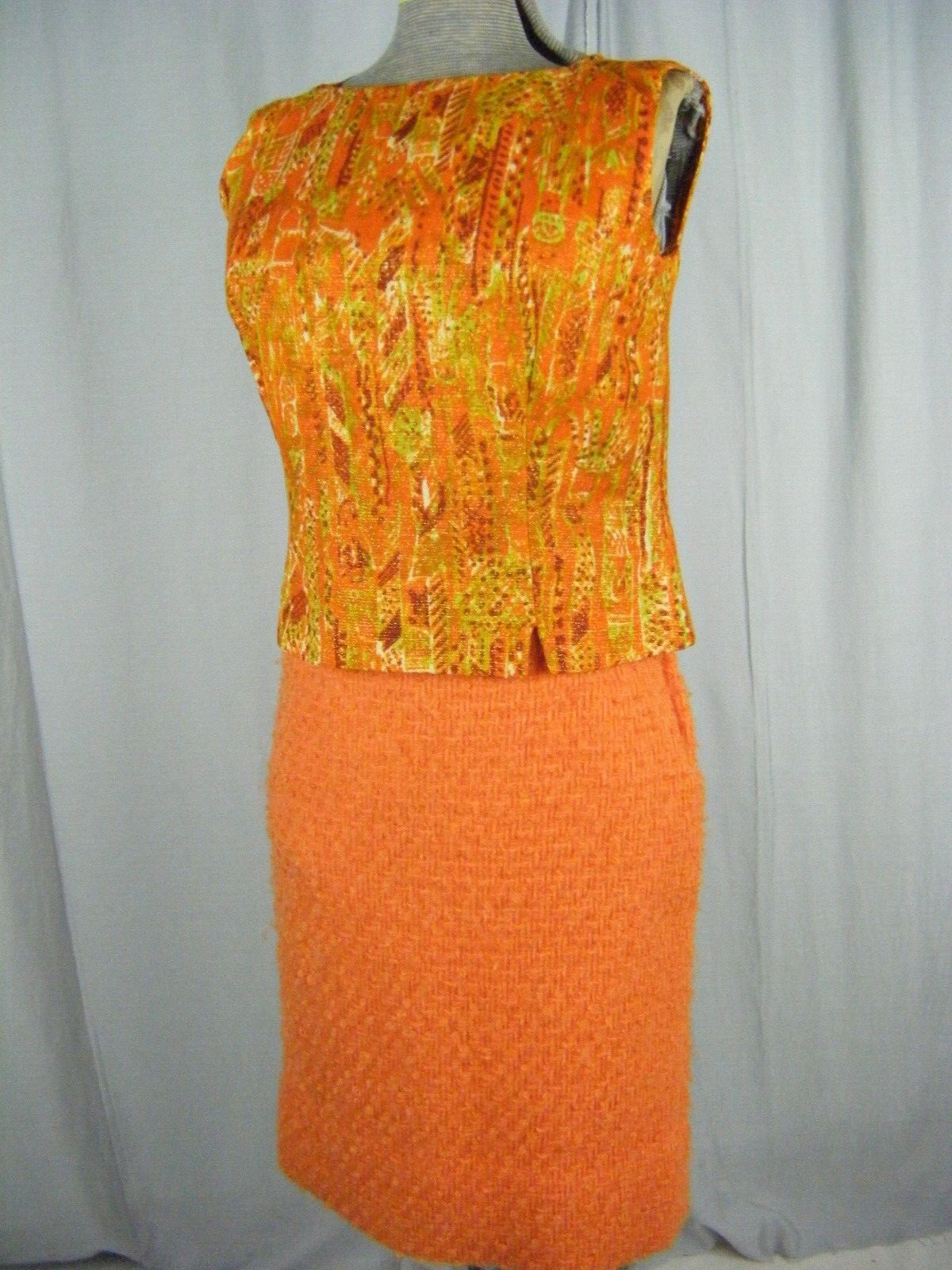 LILLI ANN Vtg 60s Orange Woven Wool Mod Jacket/Top/Skirt-Bust 36/Waist 24