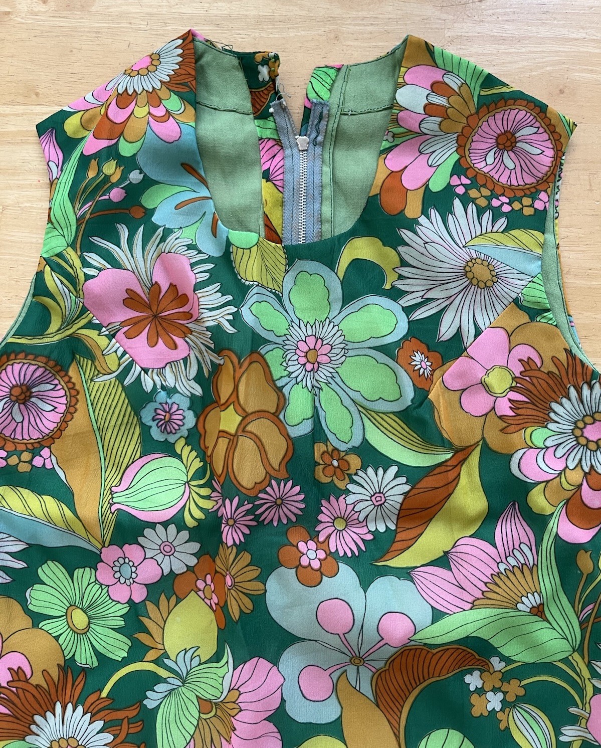 Vtg 1960s Mod Psychedelic Floral Flower Power Sheath Maxi Dress Talon Zip Small