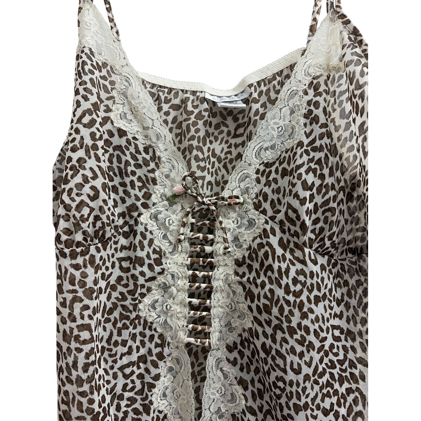 Chemise Leopard Print Coquette Cinema Etoile Womens 22/24 Brown Lace Trim VTG