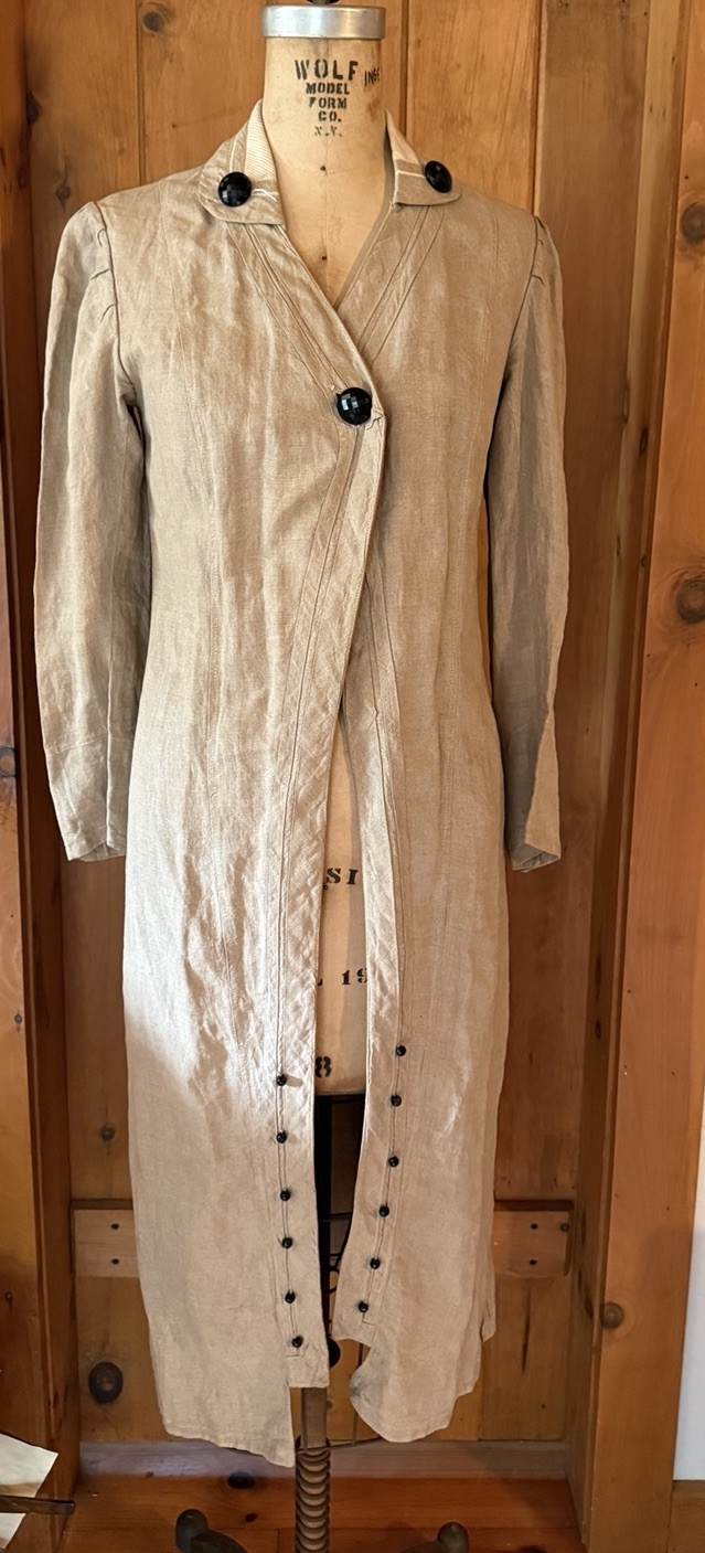 Antique Edwardian Linen Duster Coat Automobile Car Driving Black Glass Buttons