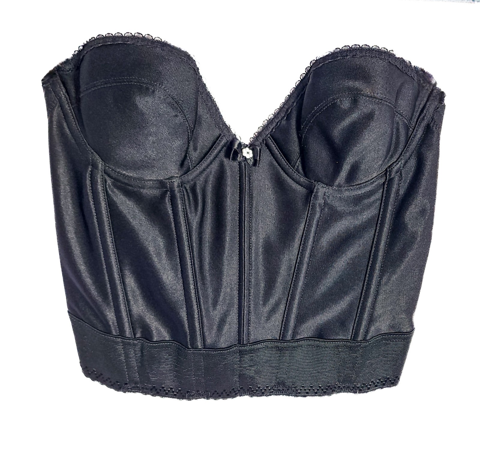 Vtg Lady Marlene Corset Bra 32B Black Boned Bustier Long Line Strapless 60s NWOT