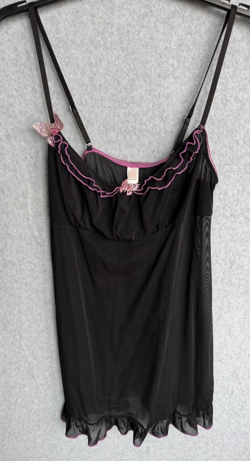 JLO Babydoll Jennifer Lopez Y2K Mesh Black w/ Pink Butterflys Medium