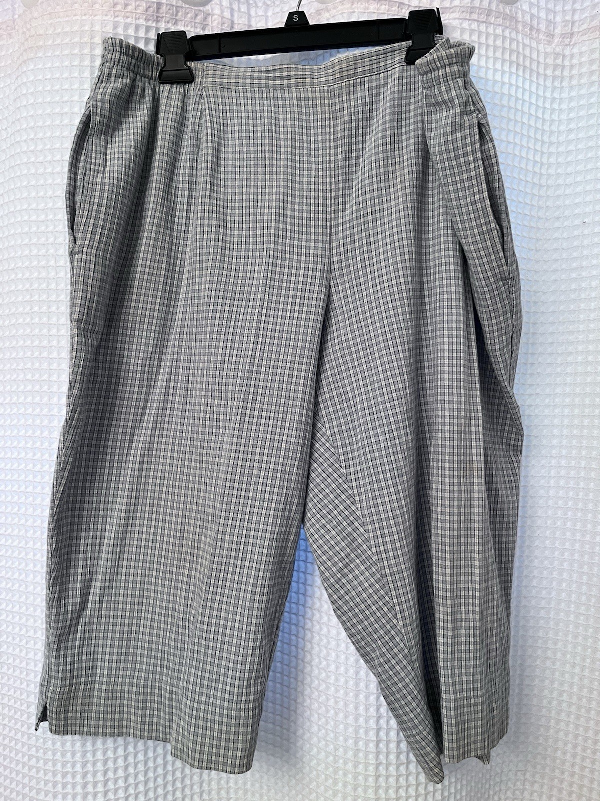 Koret Vintage Blue White Plaid Pull On Cropped Wide Leg Pants Plus Size 2X