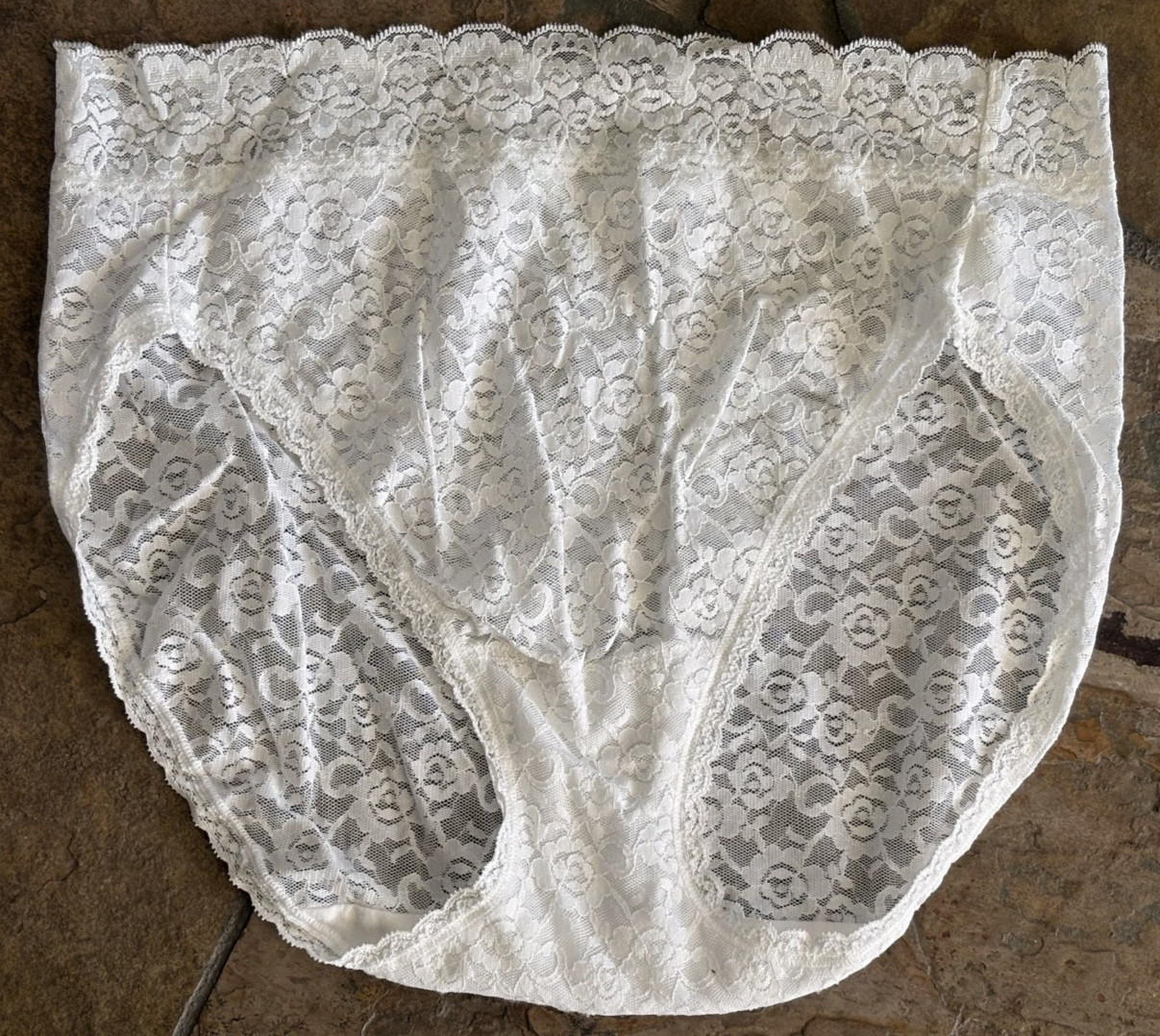 Vanity Fair Large White Sheer ALL Lace Nylon Hi Cut Panties #13280 Discontinued