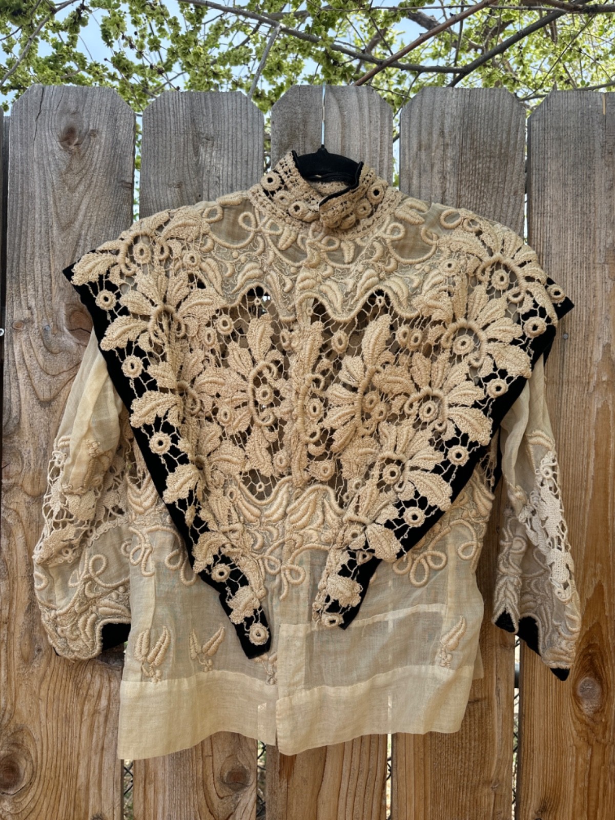 Edwardian Hand Made Irish Crochet Lace and Velvet Blouse Bodice Rare Antique