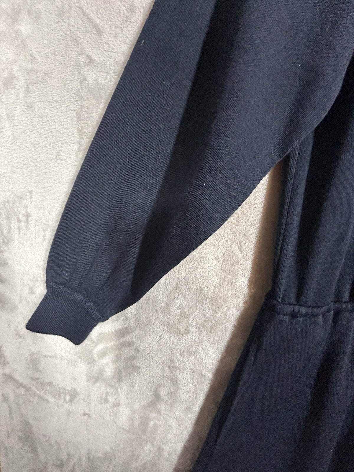 Vintage Schrader Knit Dress Womens 10 Navy Wool Stretch A-Line Midi 1980s City
