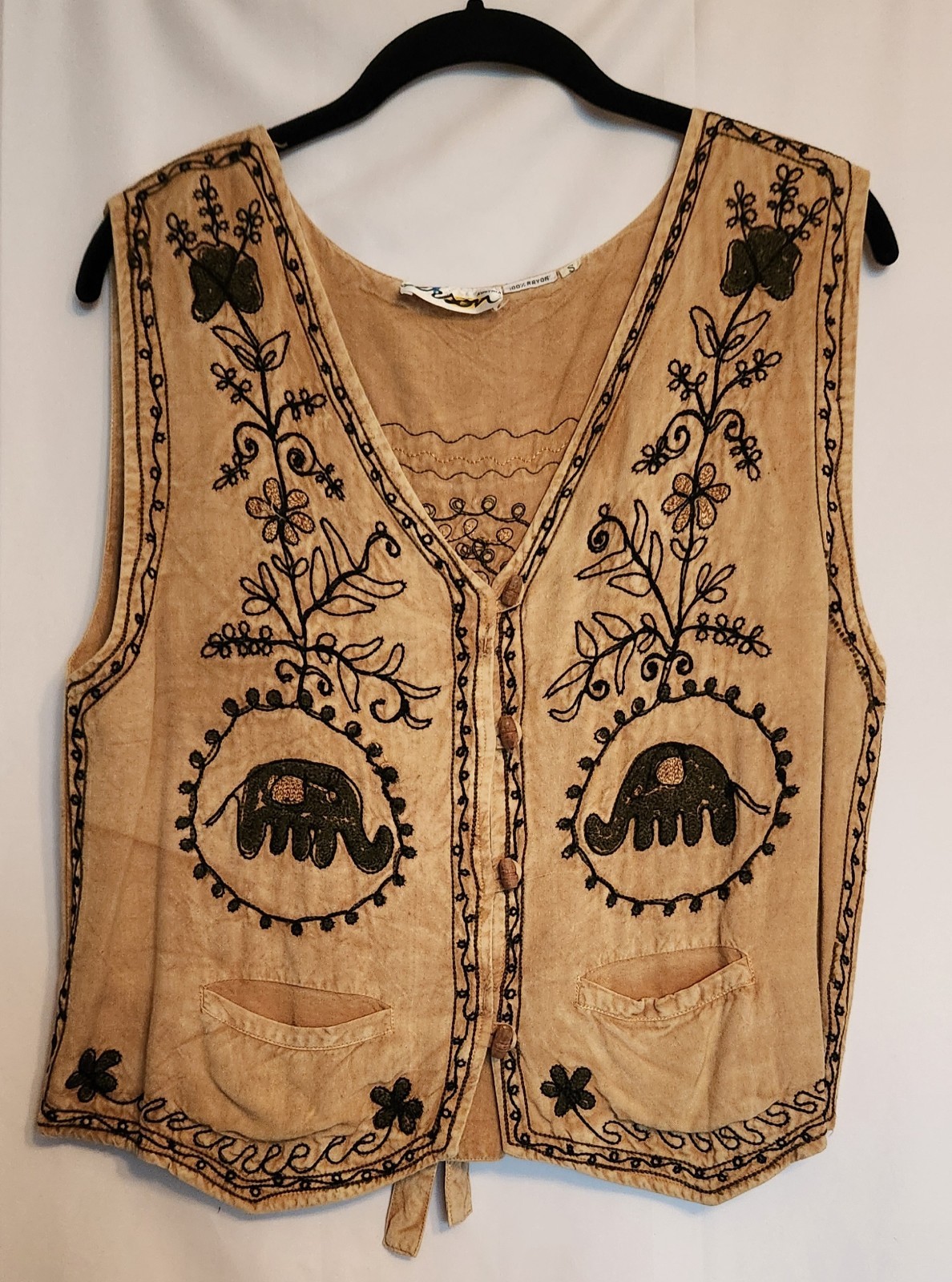 Vintage Verson Made In Austria Elephant Embroidered Vest Boho/Folk Pristine Sz S