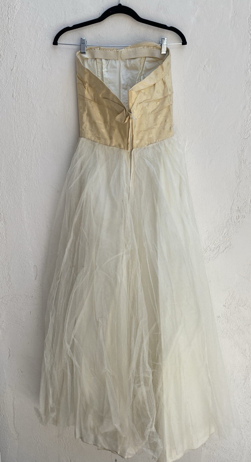 Vintage 50s S Strapless cotillion party Prom dress long Ivory Tulle