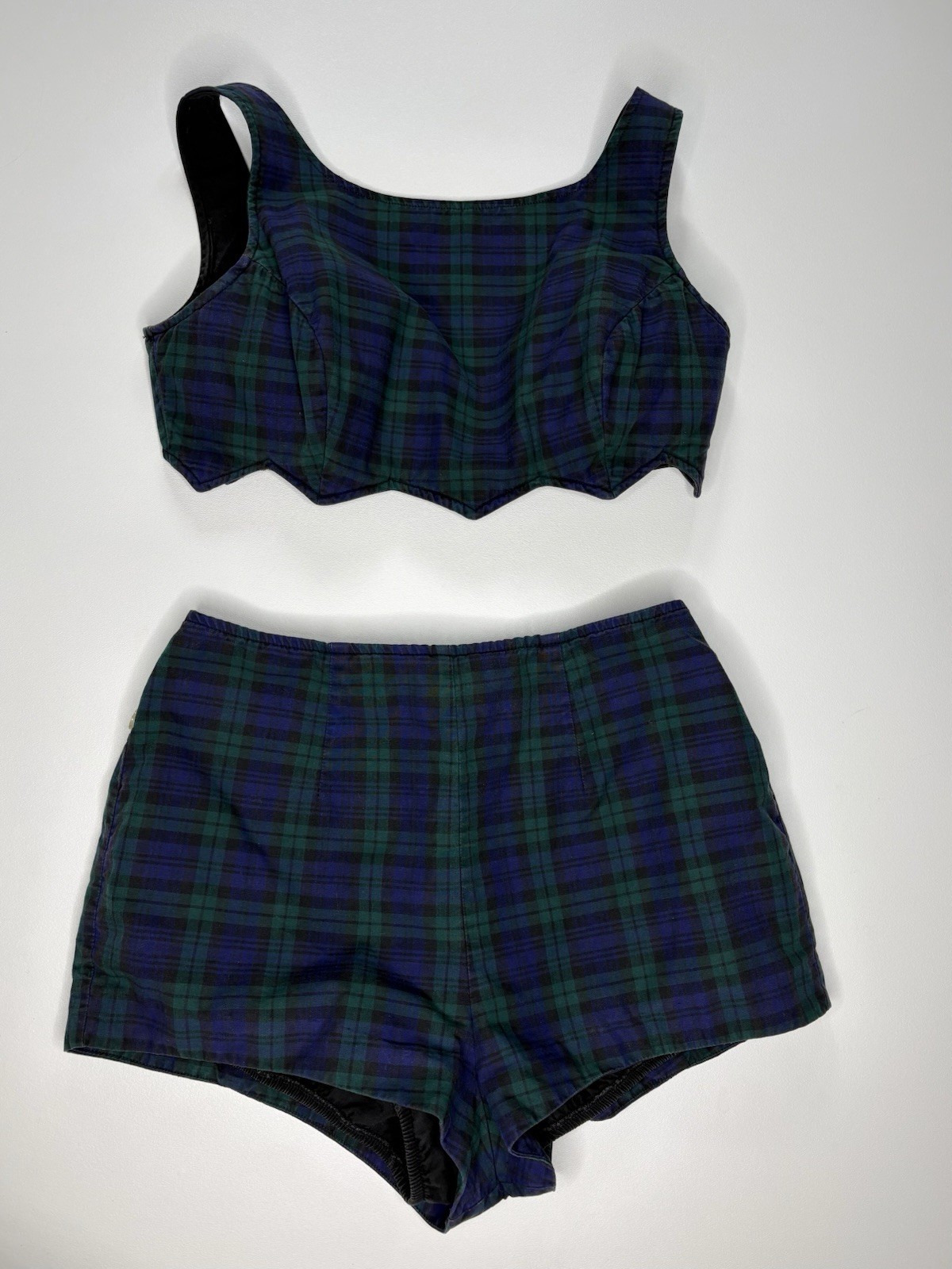 Vintage 1960s Bikini Plaid 2 Piece Swimsuit Sz Small Boy Shorts ILGWU Union Made
