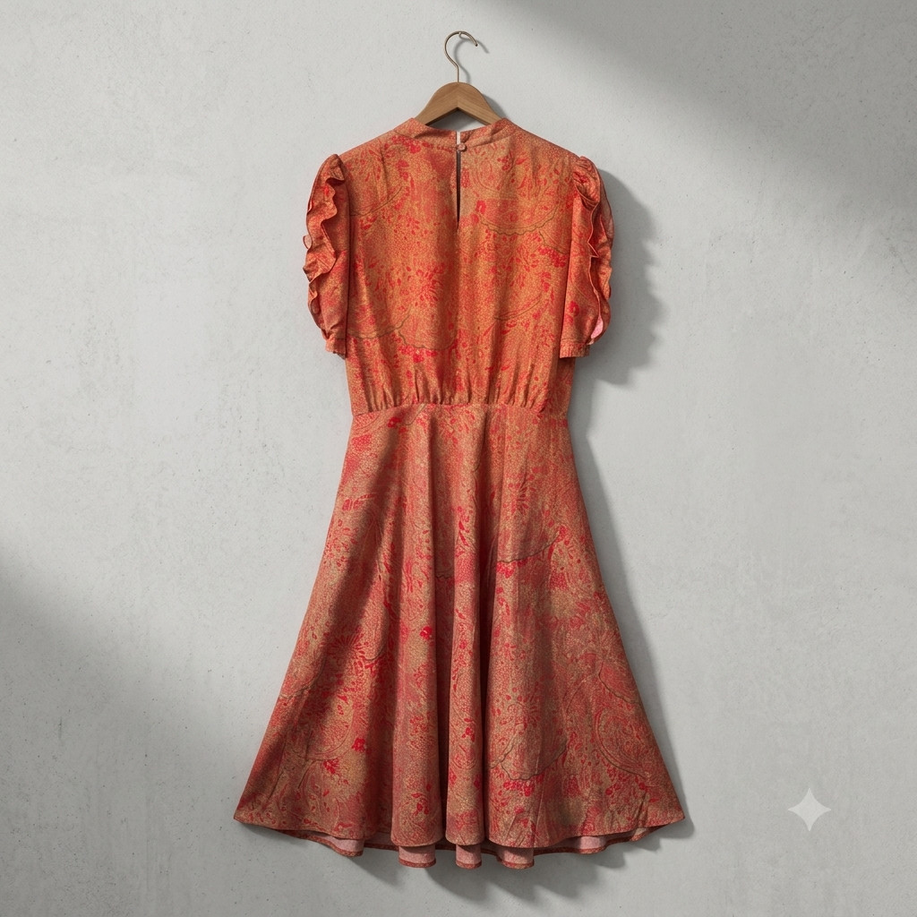 Rare 80s Vintage Pure Silk Dress Baroque Paisley Gold Print Avant Garde M L