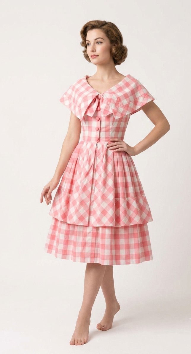 1950&rsquo;s Pink Gingham Summer Dress True Vintage Design 1950s Dress Size S  24&Prime; W