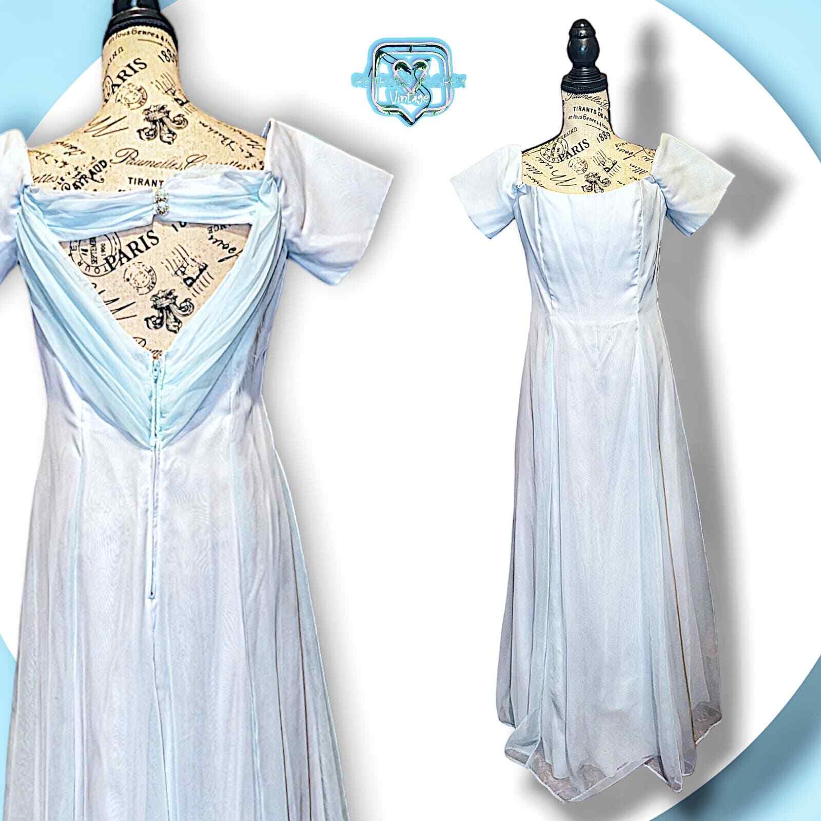 Vintage 70s Bari Jay Fashions Baby Blue Pastel Princess Dress 9/10