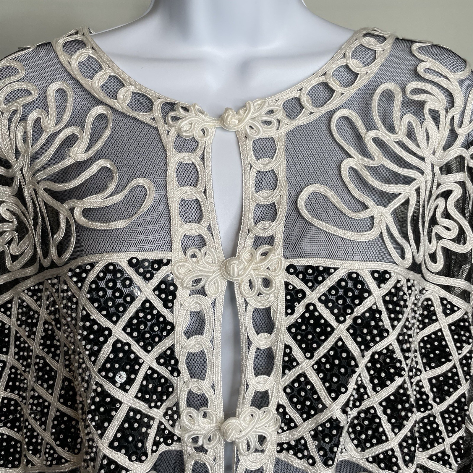 VTG 80s Celsa Black White Lattice Patchwork Jacket Top Est. Size 2X Art To Wear